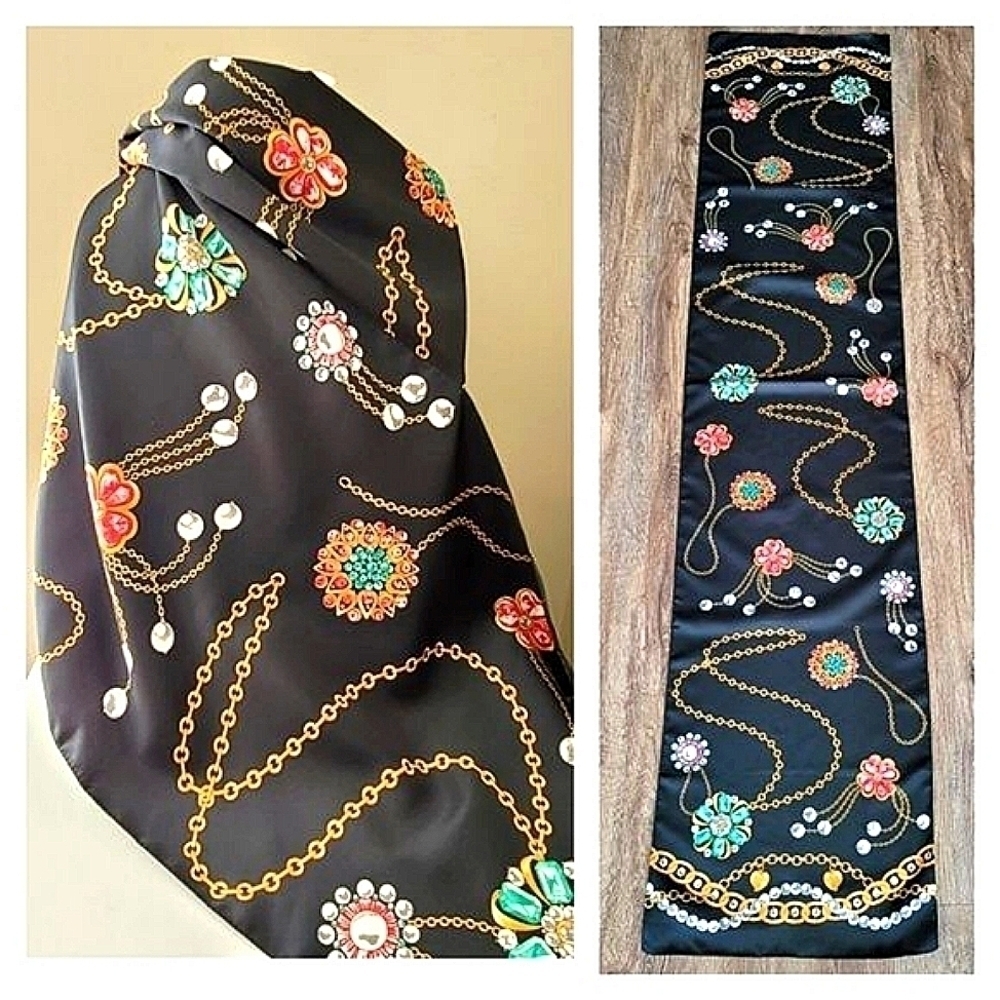 Scarf With Jewelry & Pearl Necklaces Brooches Pendants #0039